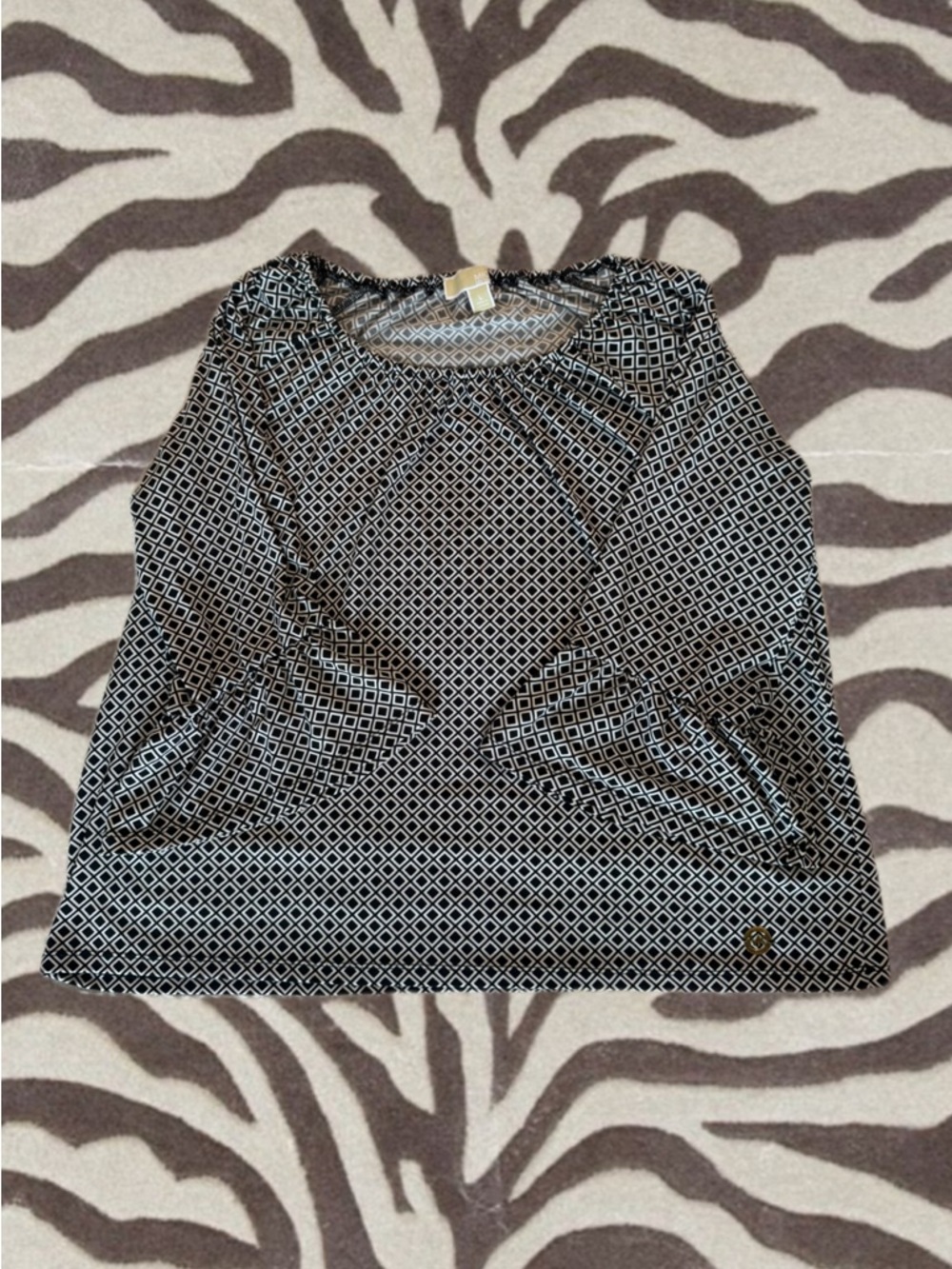 Michael Kors Black & White Geometric Long Sleeve Top